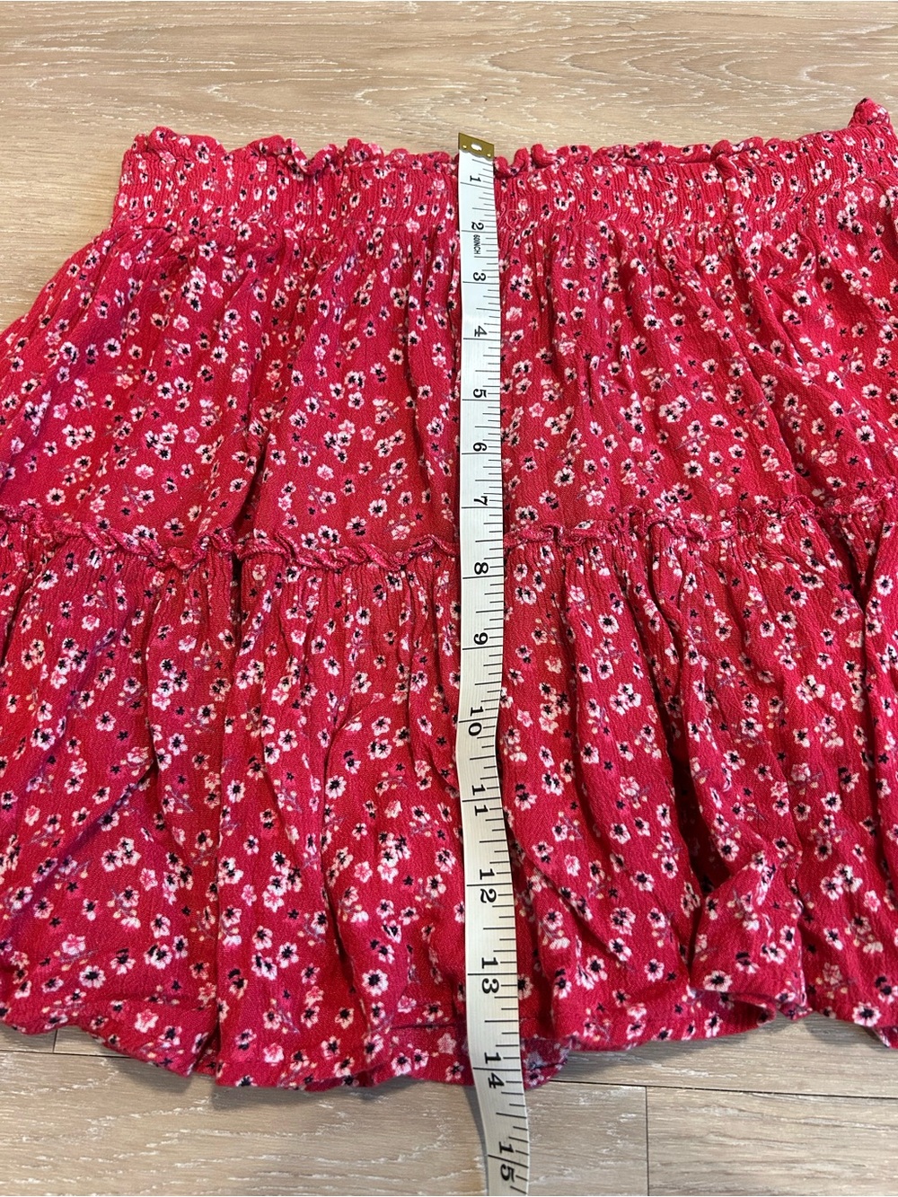 Princess Polly Shah red floral tiered flowy mini skirt size 6 - Picture 7 of 8